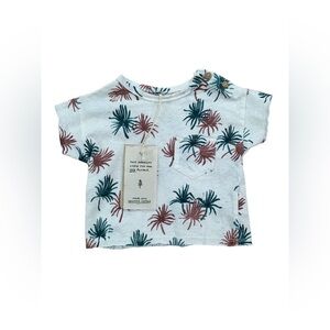 Play Up NWT Size 3 Months Organic Linen Blend Neutral Palm Tree Print Pocket Tee